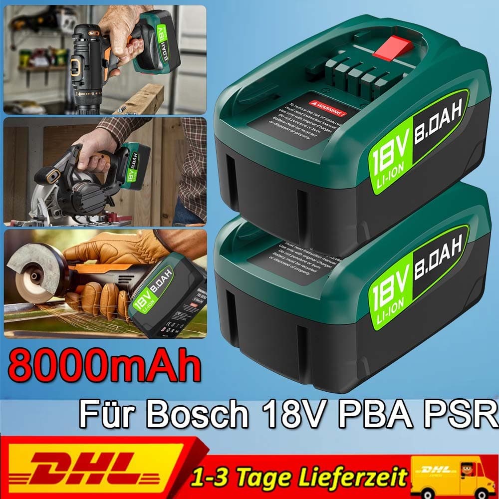 2 Stück 8Ah Lithium-ion Akku Für Bosch 18V PBA PSR PSM Professional Werkzeugakku